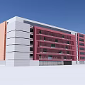 Modern Office Building With White Orange Red Facade And Glass Windows 3d model