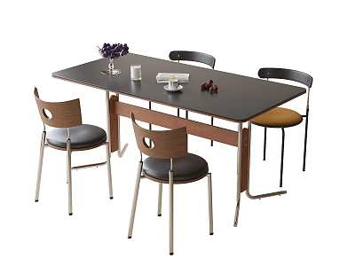 Modern Dining Table and Chair Set with Wooden Legs and Comfortable Padded Seats 3d model