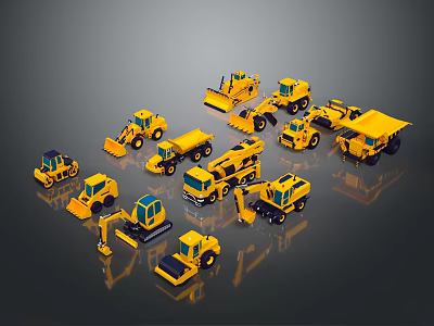 Variety Of Yellow Construction Vehicles Displayed Together 3d model