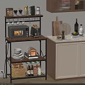 Practical Kitchen Shelf With Microwave Toaster Dishes Storage Jars And Basket