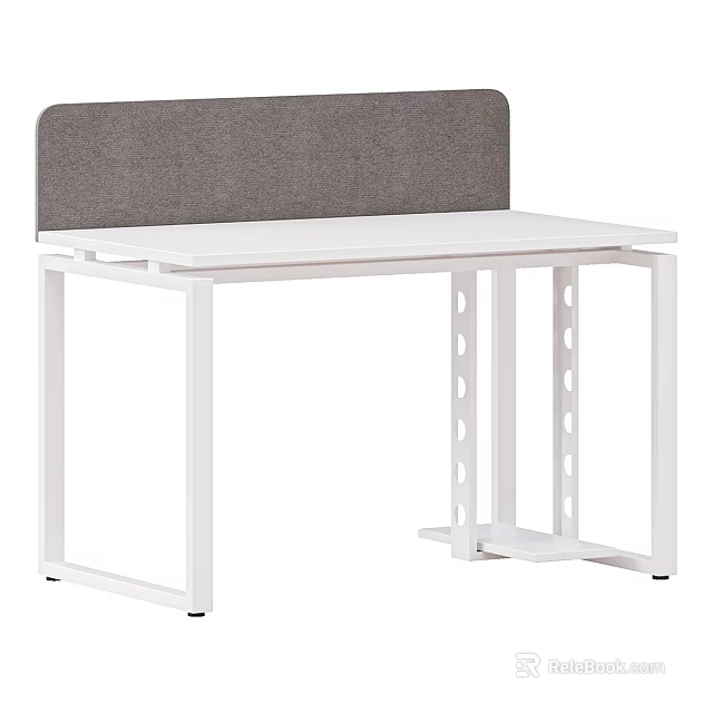 White Modern Dressing Table With Gray Padded Backrest And Perforated Metal Legs 3d model 