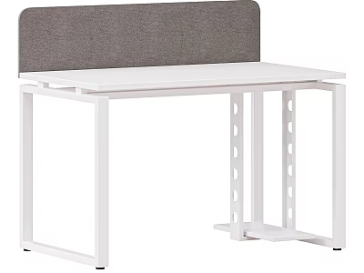 White Modern Dressing Table With Gray Padded Backrest And Perforated Metal Legs 3d model