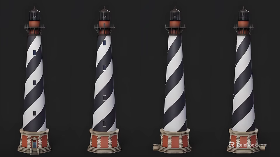 Landscape Sculpture Featuring Lighthouse Design With Black And White Stripes And Decorative Base 3d model 