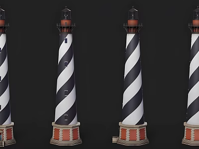 Landscape Sculpture Featuring Lighthouse Design With Black And White Stripes And Decorative Base 3d model
