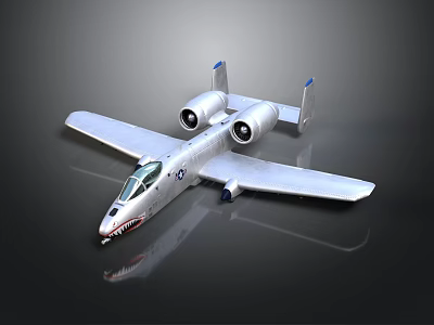 Silver Twin Engine Aerospace Vehicle Model With Shark Mouth Paint And Long Wings 3d model