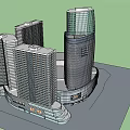 Modern Commercial Complex With Tall Buildings Shopping Mall And Glass Facade