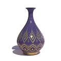 Purple Teardrop Shaped Ceramic Vase With Gold Leaf Patterns And Slender Neck