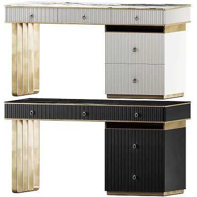Modern Elegant Console Table And Side Cabinet With Gold Metal And Black White Striped Drawers 3d model