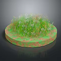 Green Grass White Dandelions on Round Green Pink Patterned Platform with Small Flowers 3d model