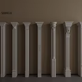 Interior White Decorative Columns With Various Classical Designs Arranged Against Wall 3d model