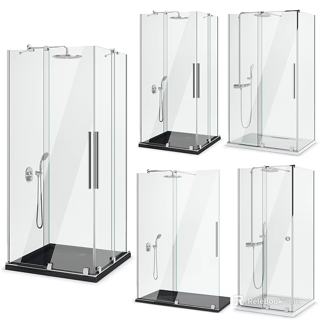 Modern Shower Sauna Glass Enclosure With Sleek Design And Black Base Features 3d model 