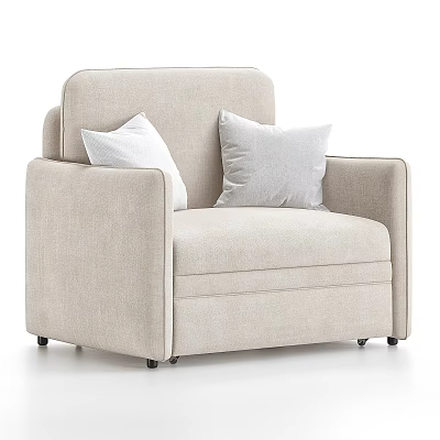 Comfortable Modern Beige Upholstered Armchair With White Pillows And Black Legs 3d model