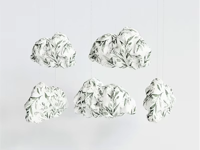 Multiple Modern Cloud Shaped Chandeliers with Folded Texture Design Hanging in White Space 3d model