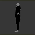 Mannequin Wearing Black Puffer Jacket And Gray Sweatpants With Arms Outstretched