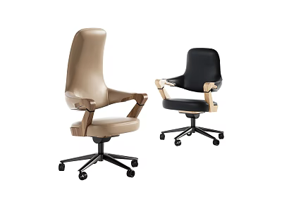 Modern Beige and Black Office Chair with Wooden Armrests and Swivel Base with Wheels 3d model