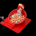 Interactive Zone With Red Bowl Gift Box Colorful Balls Candies And Slide For Photo Taking