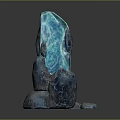 Glowing Blue Crystal Structure With Rock Base And Small Stones