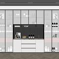 Modern Glass Door Wine Cabinet With Interior Lighting Wine Bottles Glasses And White Drawer