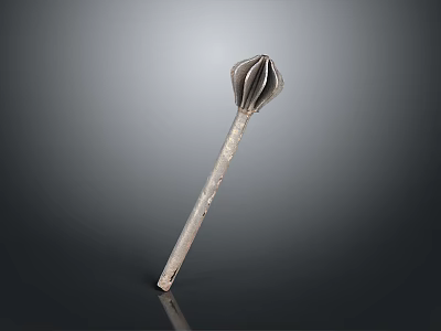 Ancient Metal Weapon With Lobed Head And Carved Long Handle Design 3d model