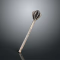 Ancient Metal Weapon With Lobed Head And Carved Long Handle Design