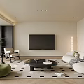 Modern Living Room Interior With Green Armchair White Sofa Black Coffee Table TV And Plant