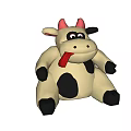 Cow Stuffed Toy With Red Horns Big Eyes Sticking Out Tongue Brown White Spots Sitting