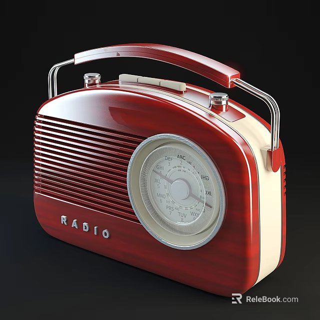 Vintage Radio With Red And Cream Body Handle Dial And Knobs 3d model 