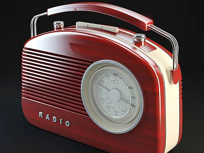 Vintage Radio With Red And Cream Body Handle Dial And Knobs 3d model