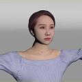 Woman In Striped Off Shoulder Top With Arms Outstretched Posing Confidently