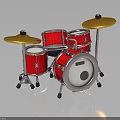 Professional Red Drum Set With Multiple Drums And Yellow Cymbals On Metal Stand