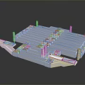 Transparent 3D Model of Industrial Platform Structure With Steps Red Markers and Walkway
