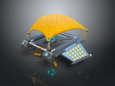 Yellow Geometric Umbrella Shaped Mechanical Device With Blue Lights And Bottom Platform Equipment Structure 3d model