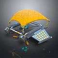 Yellow Geometric Umbrella Shaped Mechanical Device With Blue Lights And Bottom Platform Equipment Structure
