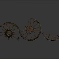 Antique Broken Wooden Cart Wheels With Spokes On White Background