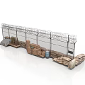 Barbed Wire Fence With Wooden Crates Sandbags And Secure Storage Setup