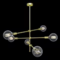 Modern Brass Chandelier With Clear Glass Globe And Spiral Filament Design