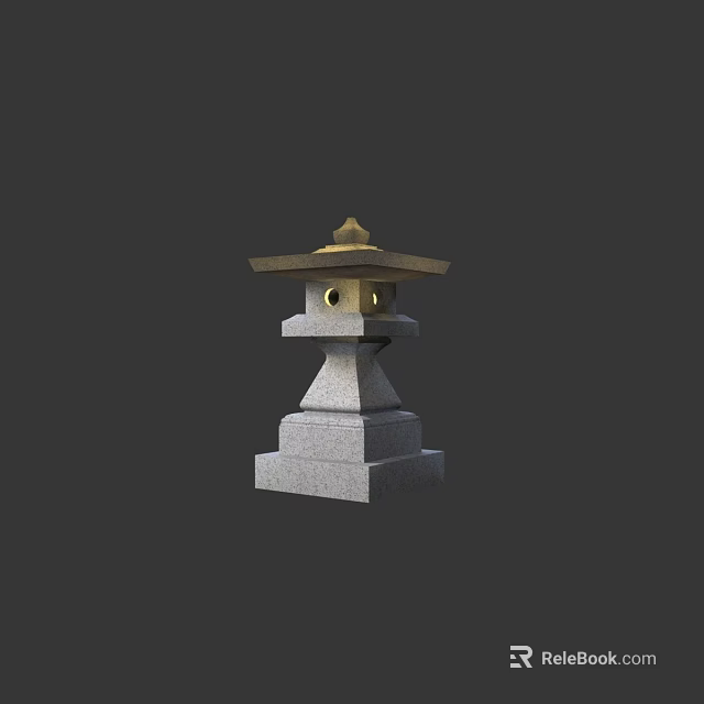 Japanese Style Outdoor Light With Stone Layered Structure Golden Top And Illuminated Round Openings 3d model 