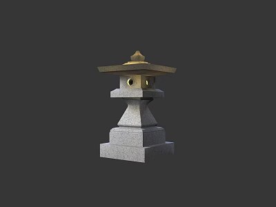 Japanese Style Outdoor Light With Stone Layered Structure Golden Top And Illuminated Round Openings 3d model