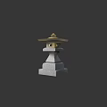 Japanese Style Outdoor Light With Stone Layered Structure Golden Top And Illuminated Round Openings