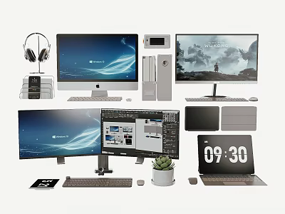 Modern Computer Workspace With Desktop Monitor Laptop Keyboard Mouse And Accessories 3d model