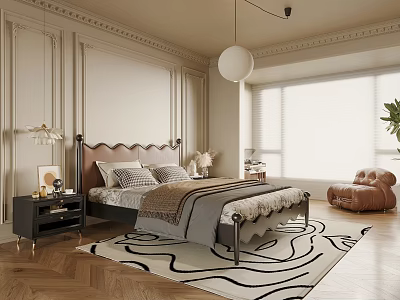 French Middle Style Bedroom Chandelier Double Bed Single Sofa 3d model