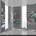 Modern Exhibition Hall Interior With Display Panels Information Graphics And Digital Screen 3d model