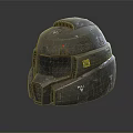 Worn Military Tactical Helmet With Ventilation Ports Yellow Markings And Rugged Build