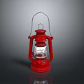 Vintage Red Kerosene Lamp With Metal Frame And Glass Shade On Dark Background