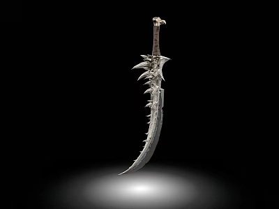 Ornate Fantasy Curved Blade With Spiked Edges Intricate Hilt And Isolated Black Background 3d model