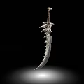 Ornate Fantasy Curved Blade With Spiked Edges Intricate Hilt And Isolated Black Background