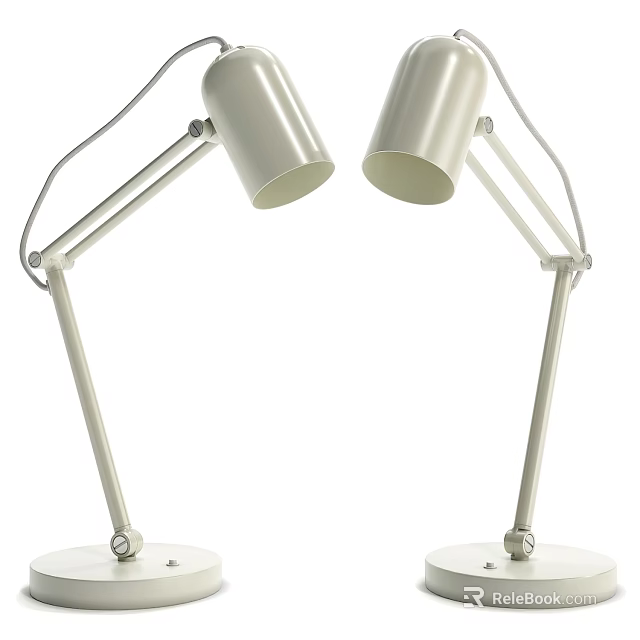 Two Light Colored Modern Table Lamps With Adjustable Arms And Circular Bases 3d model