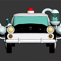 Retro Black White Toy Police Car With Red Siren Light And Reflective Surface