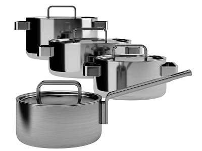 Durable Stainless Steel Pots and Pans Set with Metal Handles for Kitchen 3d model