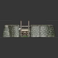 Enclosed Area With Stone Walls Wooden Gate And Grazing Sheep On Green Grass